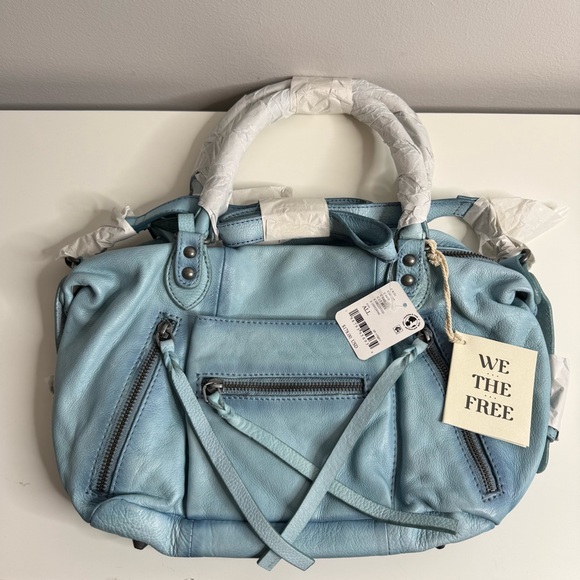 Free People Baby Emerson Tote Bag Washed Sail Blue - Leather - NWT - Picture 4 of 9